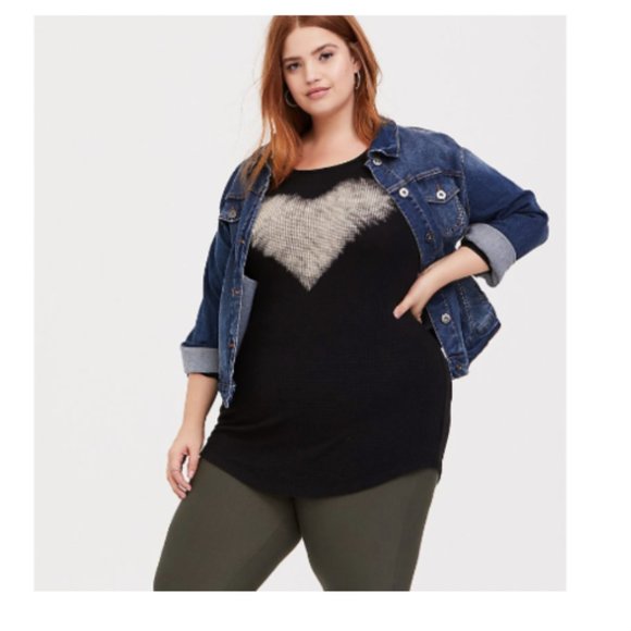 torrid Tops - Torrid Black Bleached Heart Waffle-Knit Long Sleeve Tunic Tee Top 4x 26 NWT